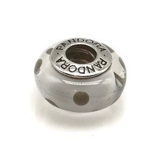 Pandora White Gray Polka Dot Murano Glass Charm